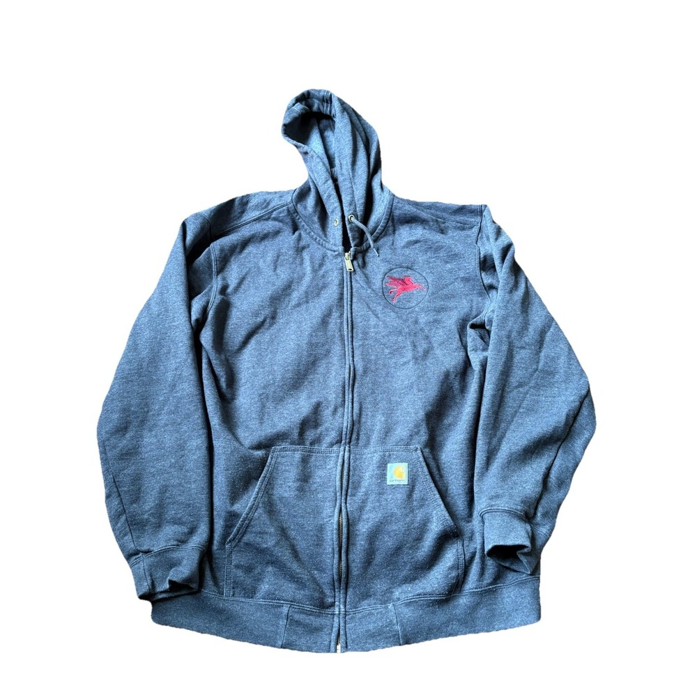 Carhartt Men's Gray Mobil Hoodie XL Loose Embroidered Logo Full Zip